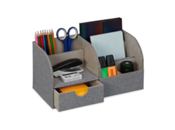 Organizador De Mesa Com Aparência De Linho Com 6 Compartimentos E Gaveta