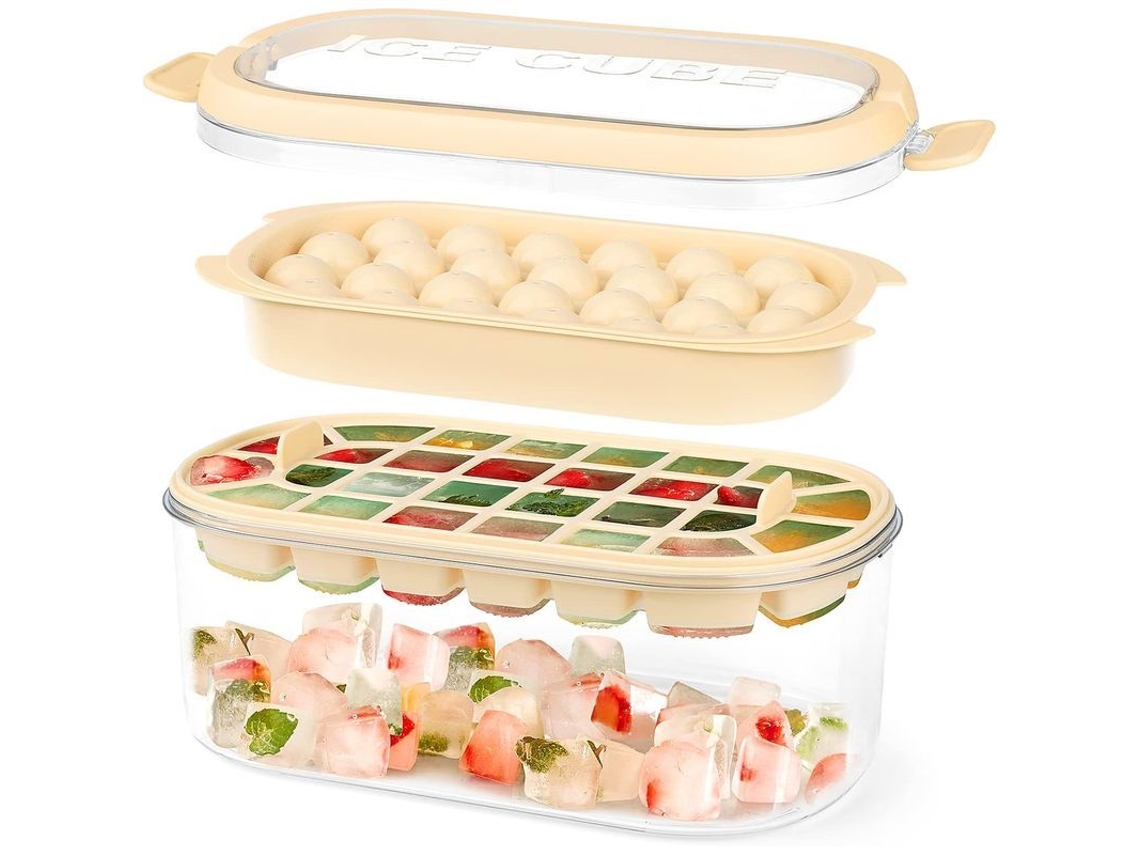 Bandeja de Gelo Nova Line com Tampa, 54 moldes de silicone, recipiente e colher, bege | S/MARCA