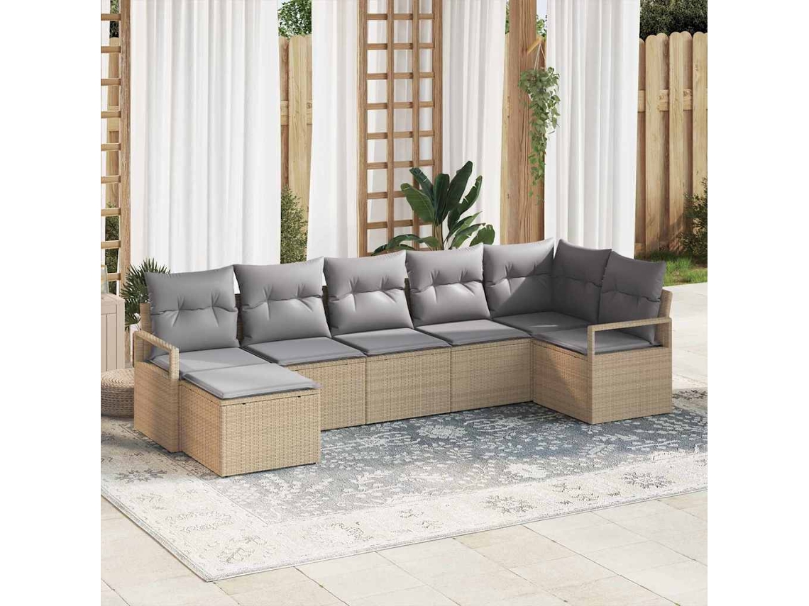 Vidaxl Conjunto De Sofás 7 Unid. Bege Vime Pe