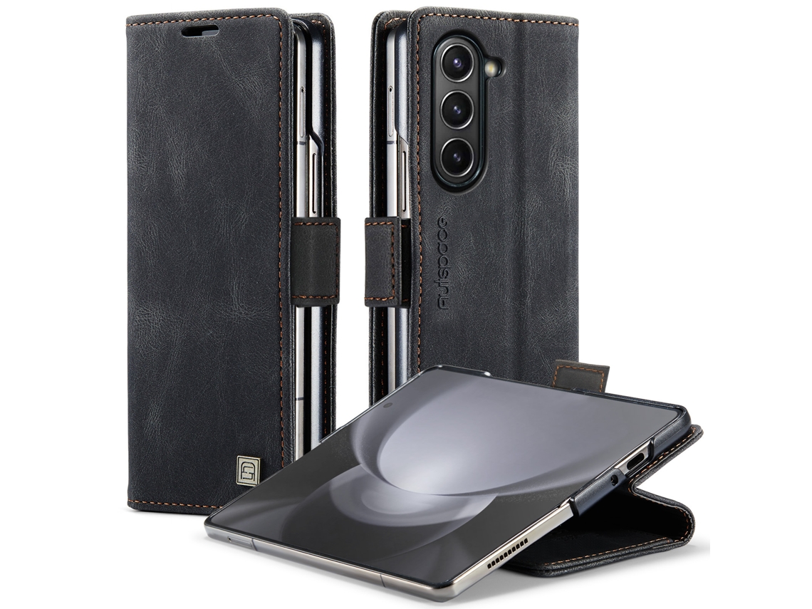 Capa De Couro Para Celular Dobrável Estilo Flip-top, Resistente A Quedas, Com Design Inovador.preto - Samsung Z Fold 7