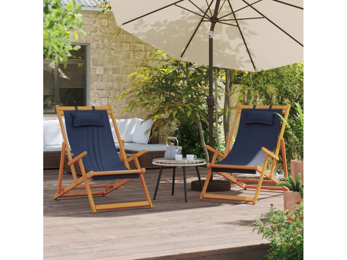 Cadeiras De Praia Dobráveis 2 Pcs Tecido Azul Dkd Home Decor