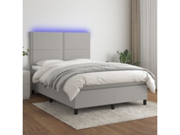 Vidaxl Cama Box Spring C/ Colchão E Led 140x190 Cm Tecido Cinza-claro