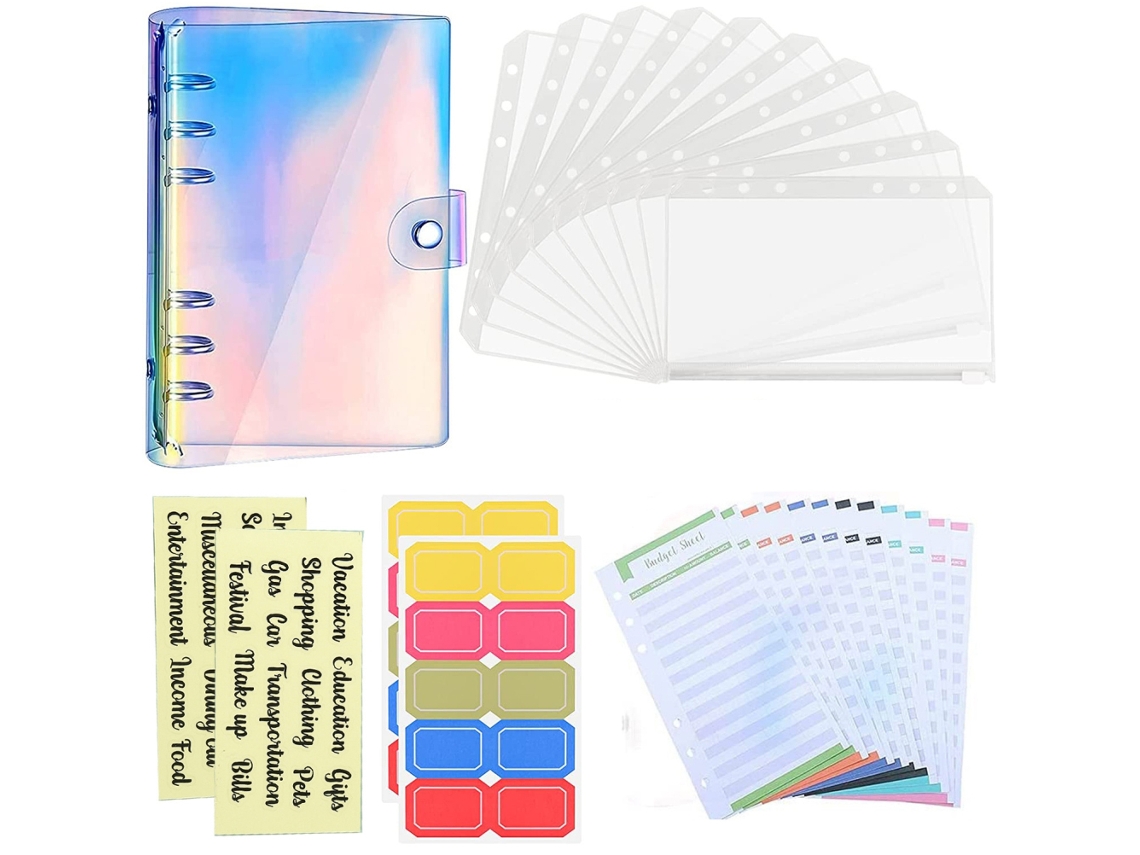 Pasta orçamentária A6, PVC, organizador financeiro, com bolsas e adesivos | S/MARCA