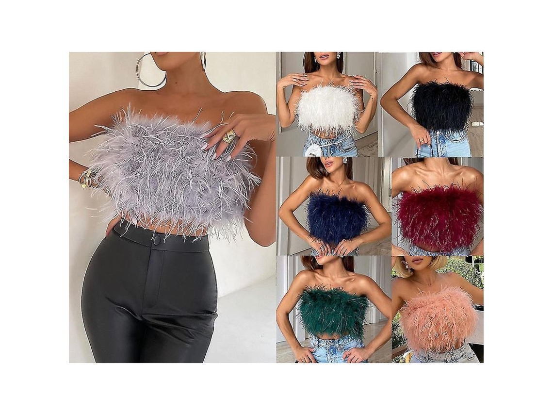 2026 blusa de Pelo Fluffy e Plumas para Mulher Moda Versátil