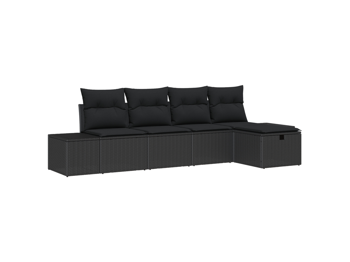 Conjunto 6 Conjunto De Sofás Para Exterior Vidaxl Preto Vime Pe (294 X 117 X 85 Cm)