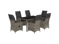 Maison Exclusive - 7 Pcs Conjunto De Jantar P/ Jardim C/ Almofadões Vime Pe Cinza