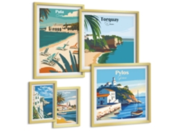 Conjunto De Pinturas Paisagens Litorâneas Da Europa Espelharte (5 Peças)