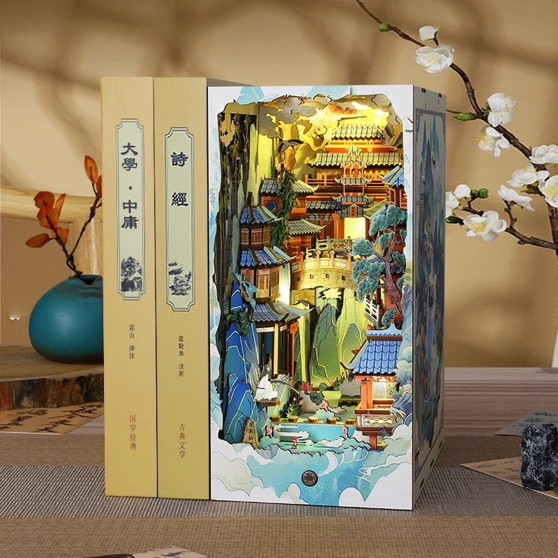 Conjunto de Cantinho de Leitura Faça Você Mesmo Santuário Etéreo em uma Ilha, Casa em Miniatura de Madeira 3d MDUG