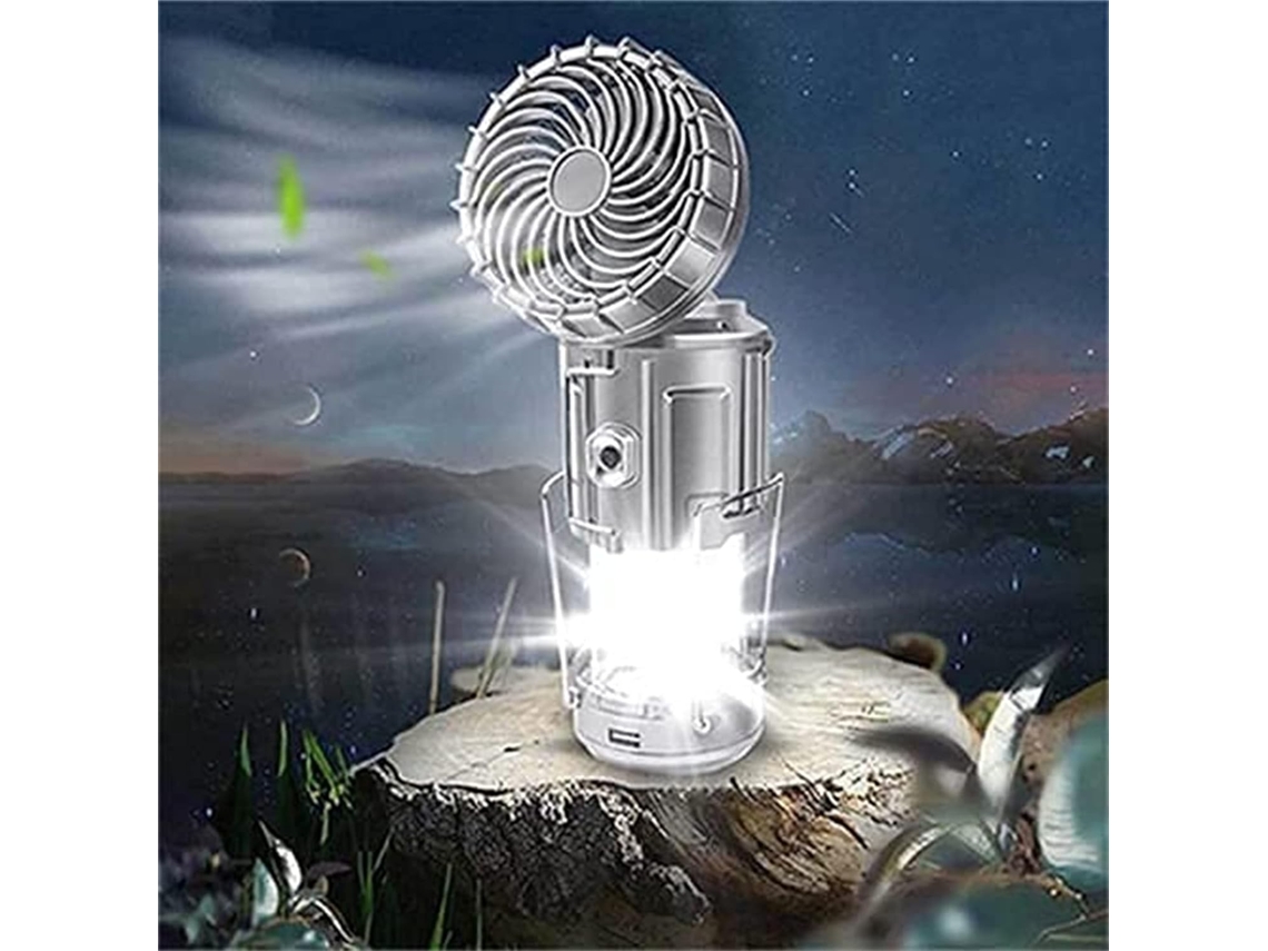 Lanterna De Campismo Solar 2 Em 1 Com Ventilador Portátil Prateada (l)