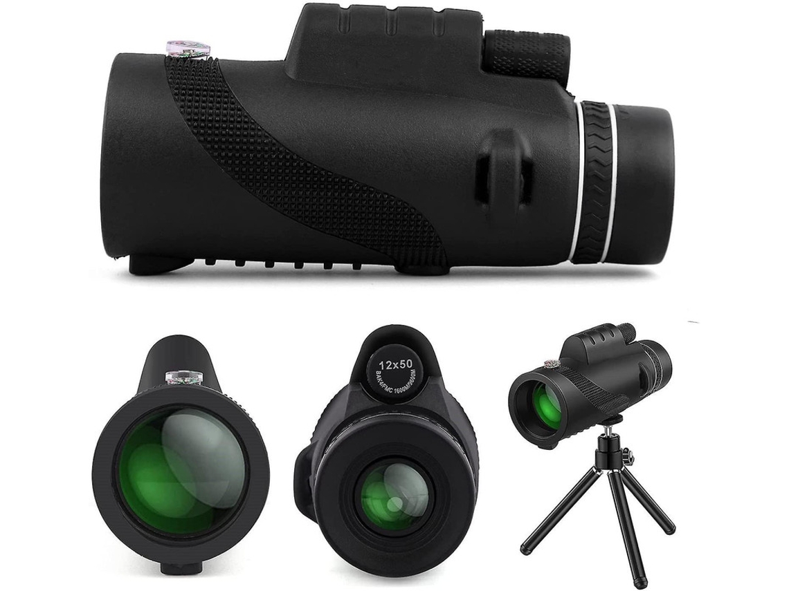 Telescópio Monocular 12×50 Bak4 Prisma Ip68 Dual Focus Tripé Ajustável Observação Pássaros Caça Acampamento Concertos Preto Bestvite