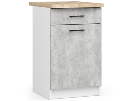 Armário de cozinha AKORD S50 com bancada OLIWIA Branco 50 cm 1 porta 1 gaveta na cor Concreto 2 prateleiras 50x46x85 cm AKORD FURNITURE FACTORY