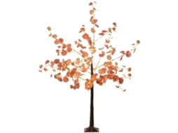 Árvore De Eucalipto Artificial 150 Cm Com 245 Luzes Led E Base Decoração Laranja E Marrom