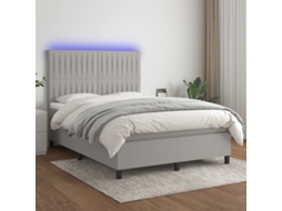 Vidaxl Cama Box Spring C/ Colchão E Led 140x190 Cm Tecido Cinza-claro