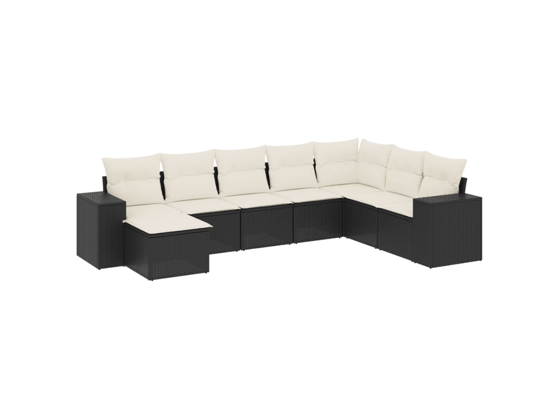 Conjunto 8 sofás de jardim VIDAXL com almofadões vime PE preto