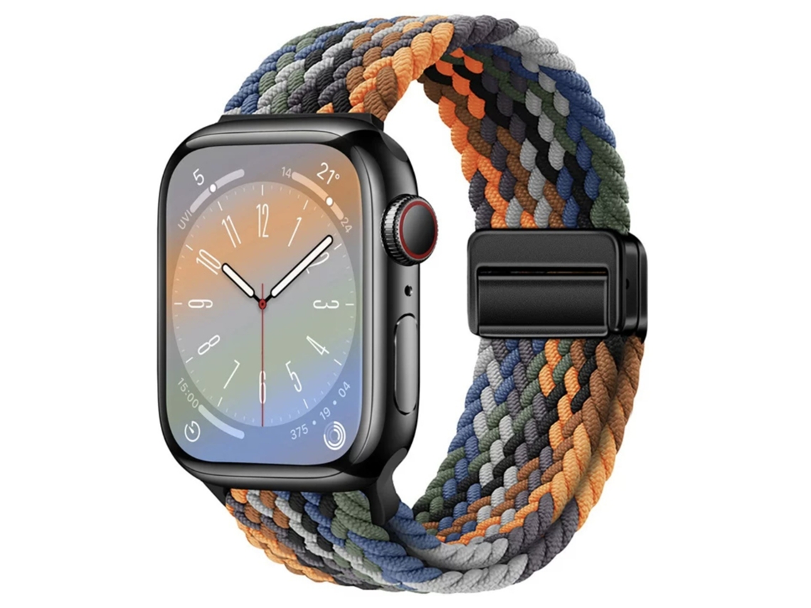 Pulseira Magnética De Nylon Trançado Para Apple Watch S10, Elástica, Camuflagem Arco Íris Multicolorida, 44 45 46 49mm