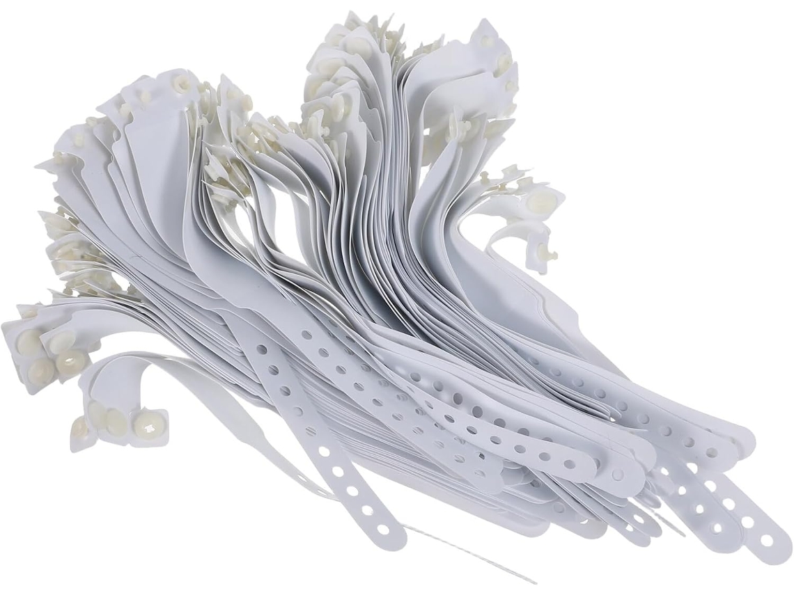 Pacote com 100 Pulseiras de Identificação Médica Alipis Uso Prolongado em Pvc Branco, Unidades, À Prova D'água