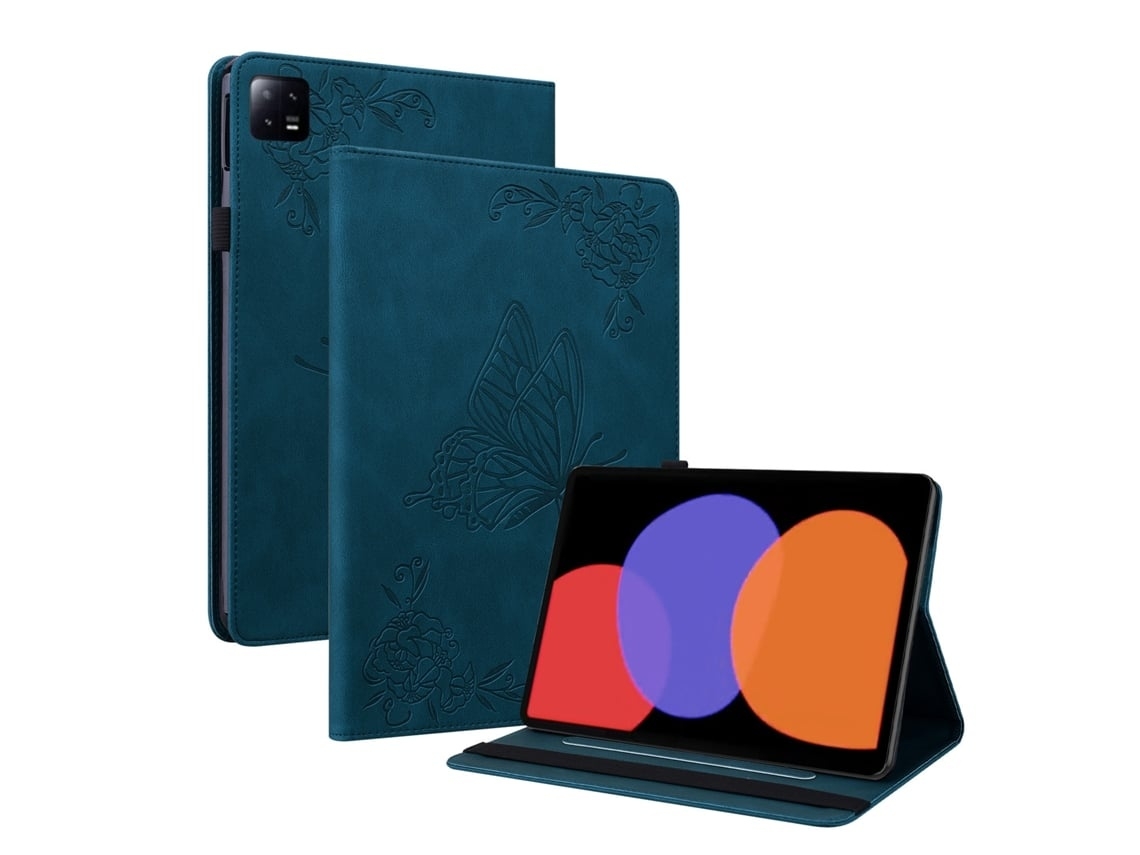 Capa Para Tablet Lurelia, Para Xiaomi Pad 5 Pro 12.4 Porta Cartão Borboleta Em Relevo Fosco Retrô, Azul Escuro, Dobrável Com Suporte