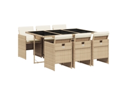Conjunto de 7 Jantar para Jardim com Almofadões Vime Pe Bege MAISON EXCLUSIVE