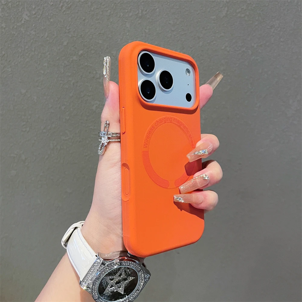 (laranja, Iphone 17) Capa De Celular Fosca Em Silicone Líquido Macio, Compatível Com Carregamento Sem Fio Magnético Magsafe.