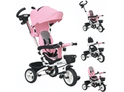 Triciclo Infantil, Seguro Ntil 6 Em 1 Com Barra De Empurrar, Capota, Cinto De Segurança E Cesto De Armazenamento. A Partir De 18 Meses. Rosa. Ehstmind