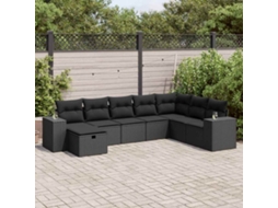 Vidaxl 8 Pcs Conjunto Sofás De Jardim Com Almofadões Vime Pe Preto