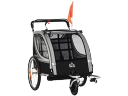 Trailer de Bicicleta Infantil, Carrinho de Empurrar, com Freios, Dobrável, para 2 Crianças, Cinza/preto Ge