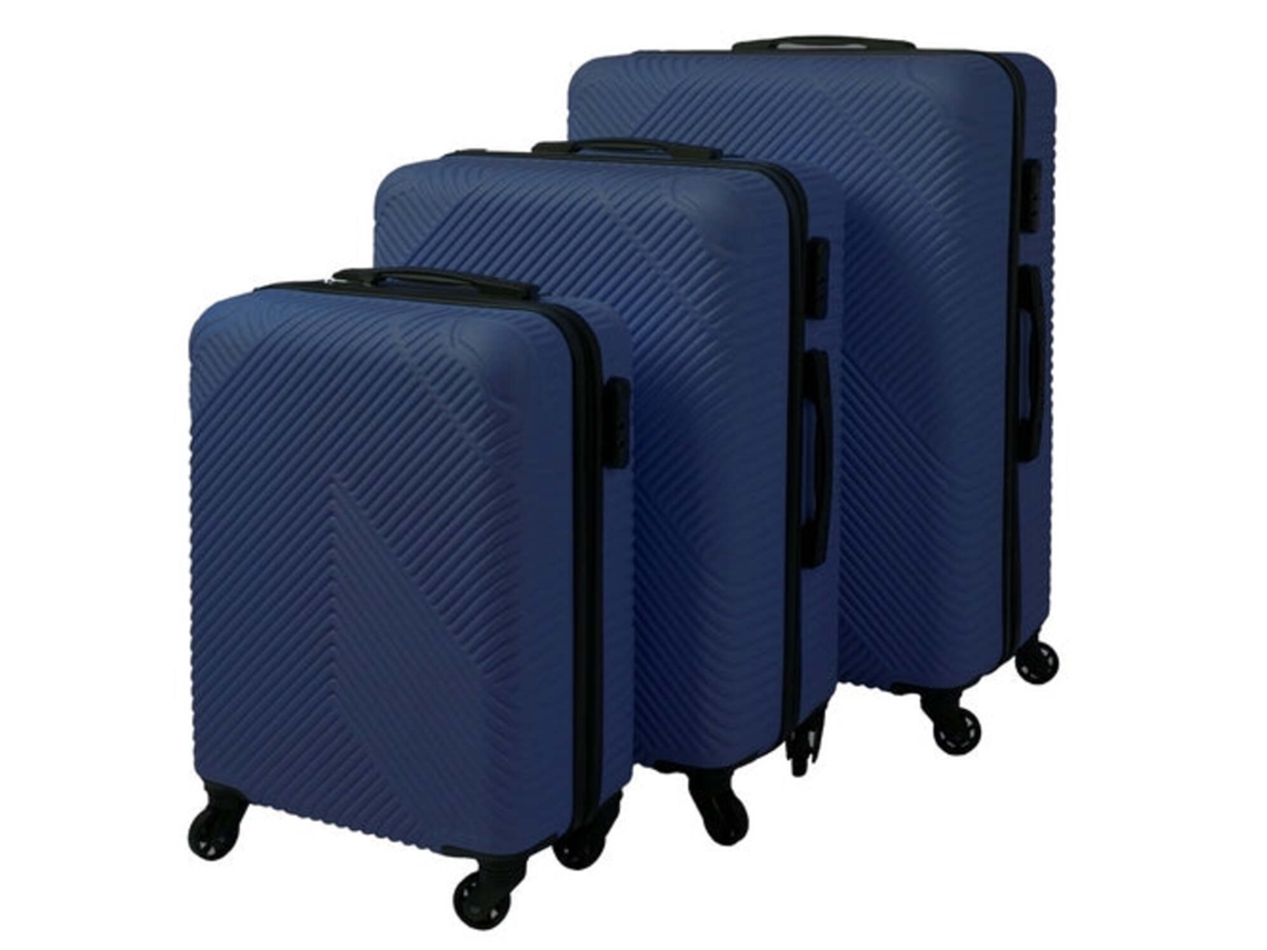 Conjunto De 3 Malas Azul-marinho Com Estrutura Rígida E Rodas 360°