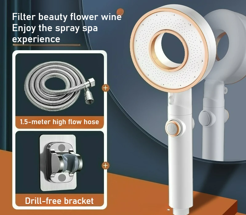 Chuveiro De Alta Pressão (branco) Com 3 Modos E Bico De Pulverização Com Parada De Um Botão.