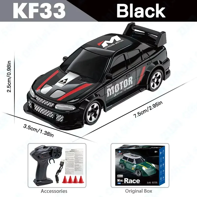 (kf33 Preto) Carro De Drift De Alta Velocidade 1/64 Com Controle Remoto, Tração Nas Quatro Rodas 2.4g, Brinquedo Ideal Para Presente