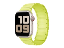Pulseira esportiva magnética de silicone com três contas para Apple Watch S11, verde fluorescente, tamanhos 44, 45, 46 e 49 mm.