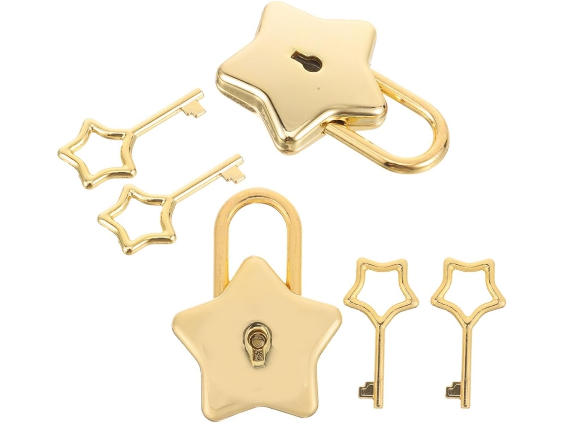 Cadeado Metálico em Formato de Estrela, Portátil, Leve, Feito Liga Zinco, 2 Peças, Dourado, Cadeado CHABERLU