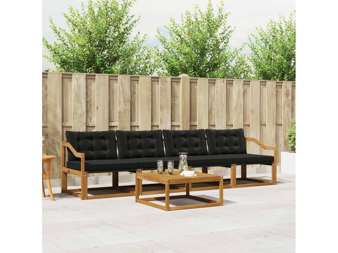 Vidaxl Conjunto De Sofás Para Exterior 5 Unid. Natural E Preto