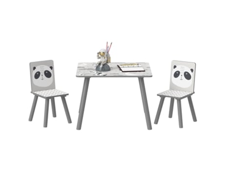 Mesa e Cadeiras Crianças MDF e Madeira de Pinho cor Bicolor 60x60x44 cm ZONEKIZ