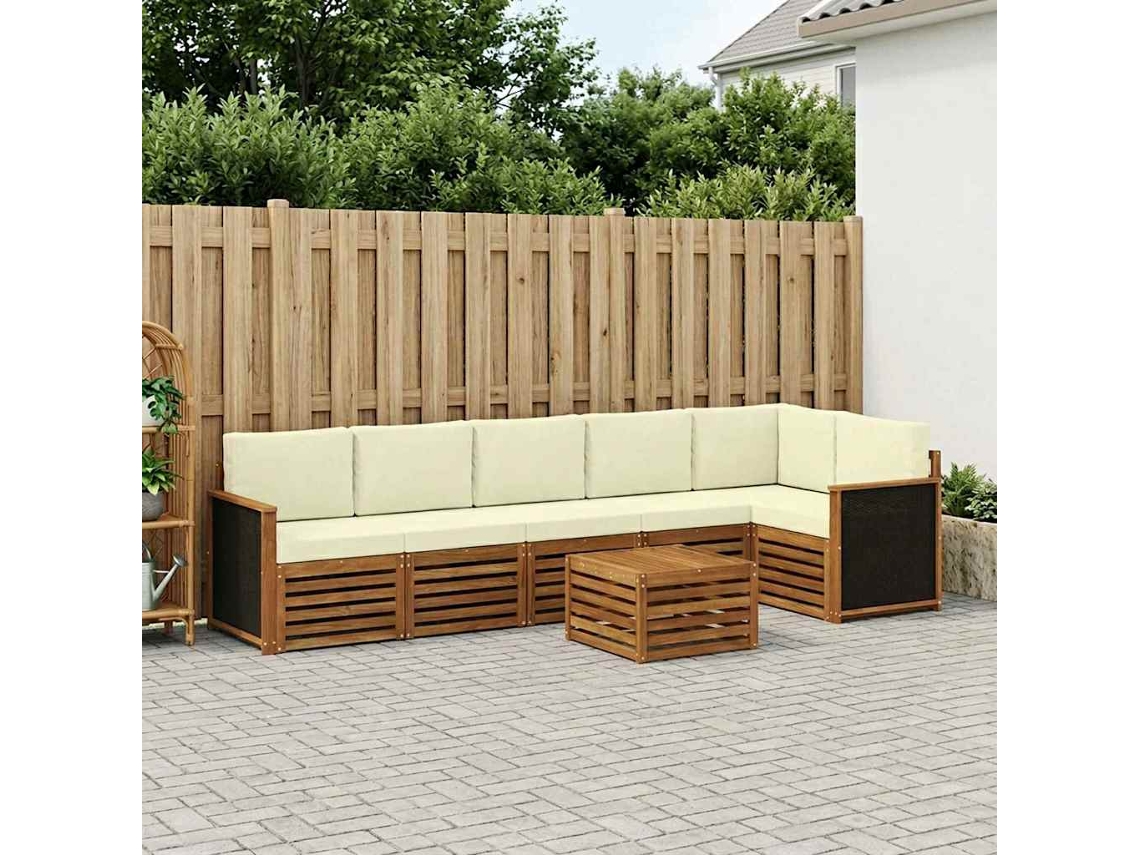 Vidaxl Conjunto De Sofás Para Exterior 6 Unid. Natural E Creme