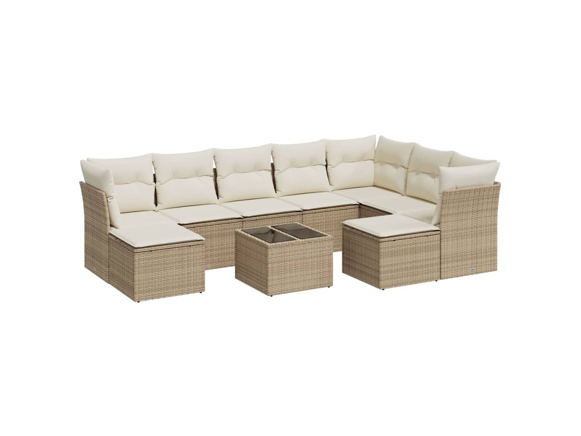 Conjunto de 10 sofás para jardim com almofadões Vime Pe Bege MAISON EXCLUSIVE