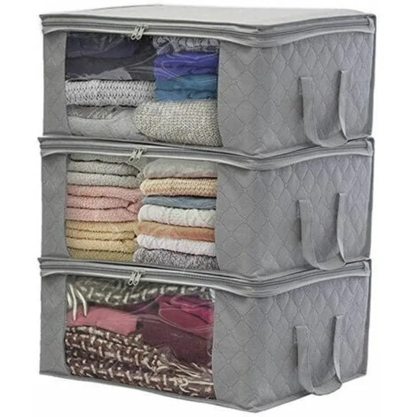 Conjunto De 3 Sacos De Armazenamento Dobráveis Para Roupas, Para Guardar Embaixo Da Cama, Feitos Em Tecido Não Tecido Grosso E Impermeável