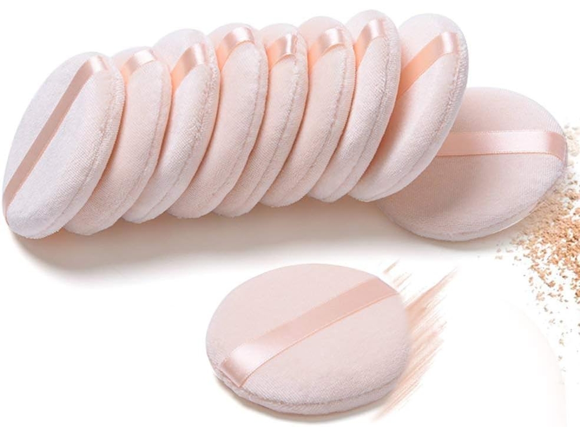 10 Peças de Algodão Puro em Pó Puff para Base em Pó Tamanho Normal com Alça Mistura para Pó Solto Pó Mineral Pó Corporal Rosa