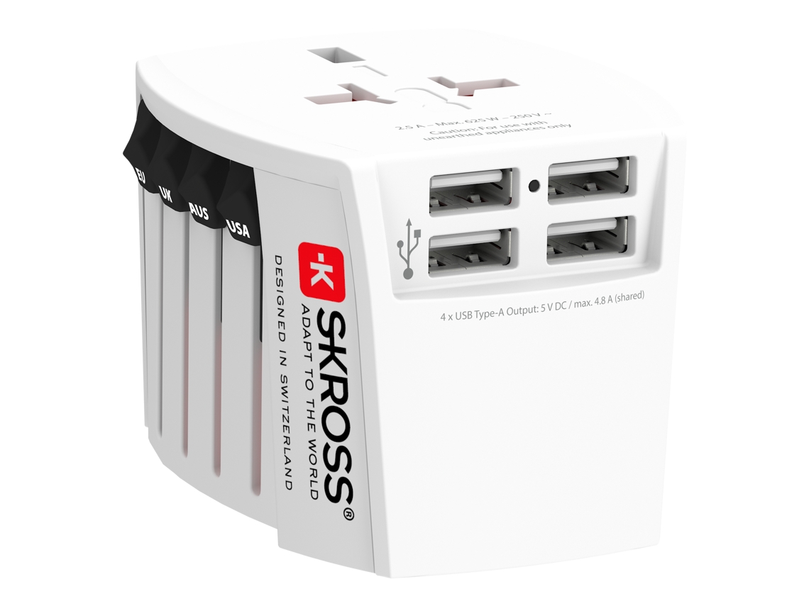 Adaptador De Viagem Muv Usb 4xa De 2 Polos Com 4 Portas, A