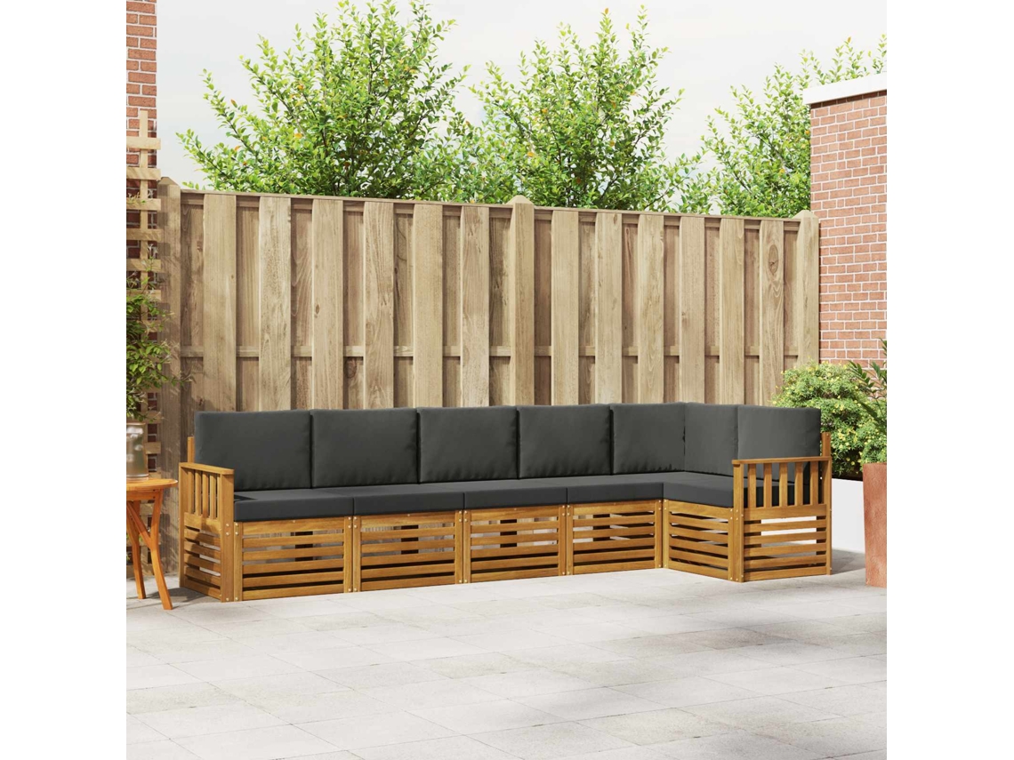 Vidaxl Conjunto De Sofás Para Exterior 6 Unid. Natural E Antracite