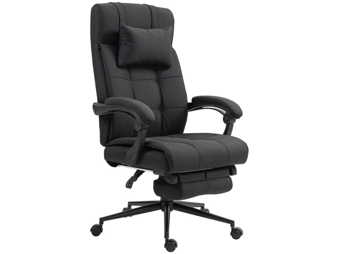 Cadeira De Escritório Reclinável Com Altura Ajustável Apoio Para Pés Encosto De Cabeça E Para Braços 66x76x112-120 Cm Preto
