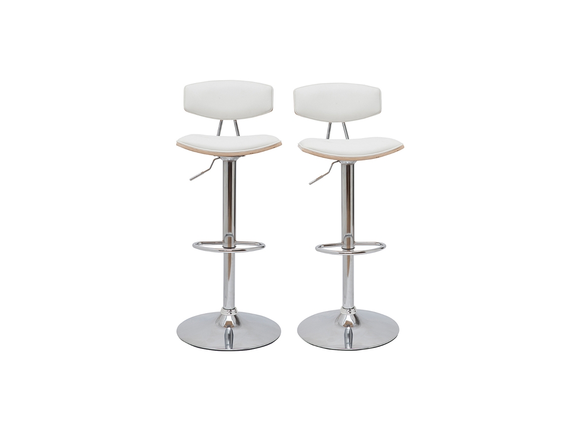 Conjunto de 2 bancos de cozinha ajustáveis design branco e madeira clara Vasco MILIBOO
