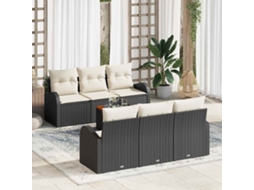 Vidaxl Conjunto De Sofá De Jardim 7 Unid. Preto E Creme Vime Pe