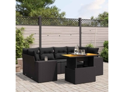Vidaxl 7 Pcs Conjunto De Sofás P/ Jardim C/ Almofadões Vime Pe Preto