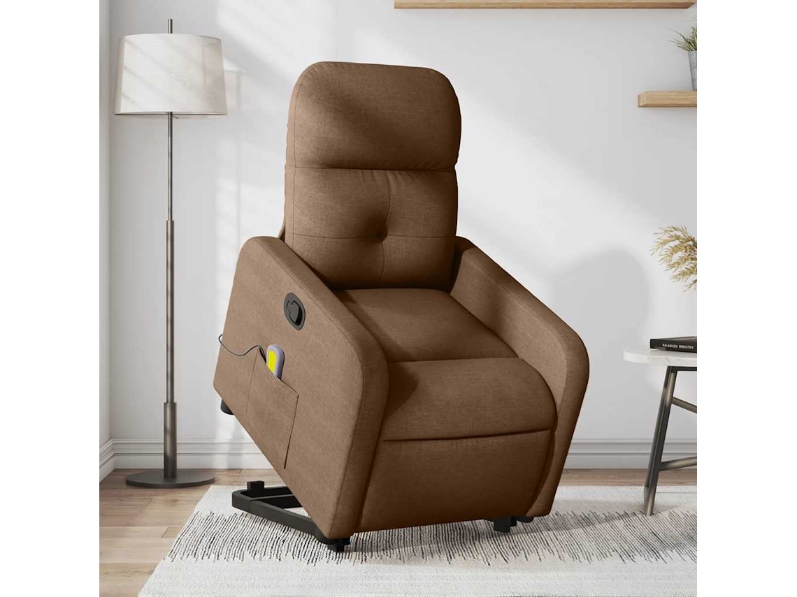 Vidaxl Poltrona Reclinável Massagens Tecido Castanho