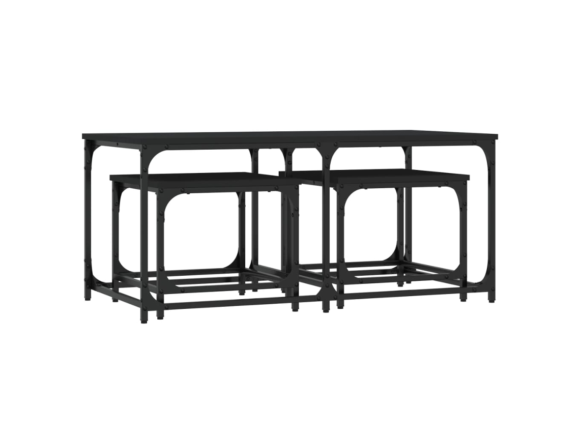 Conjunto de 3 Mesas de Centro Derivados de Madeira Preto MAISON EXCLUSIVE