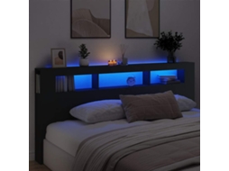 Cabeceira | Painel De Cama Cama C/ Leds 220x18,5x103,5 Cm Deriv. Madeira Preto