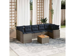 Vidaxl 8 Pcs Conjunto Sofás P/ Jardim C/ Almofadões Vime Pe Cinzento