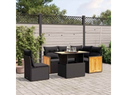 Vidaxl 6 Pcs Conjunto Sofás De Jardim C/ Almofadões Vime Pe Preto