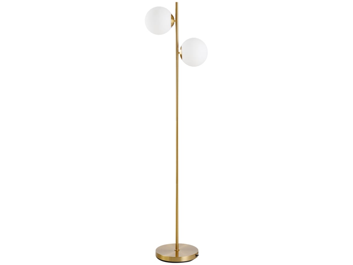Luminária De Chão Com 2 Lâmpadas E Cúpulas Esféricas, Com Interruptor De Pé E Soquete E27, Dourada, 28 X 165 Cm