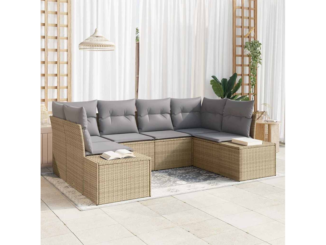 Vidaxl Conjunto de Sofá de Jardim com Almofada 6 Pcs Bege Vime Pe